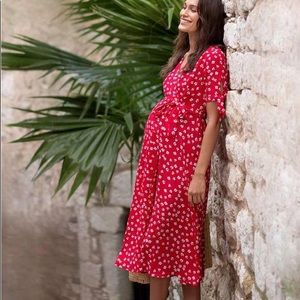 Seraphine NWOT Red Midi Wrap Maternity Dress